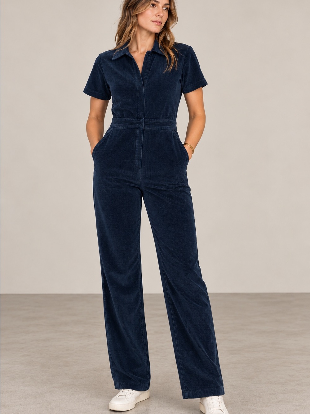Rivet Utility Worker Navy Velvet Short Sleeve Jumpsuit